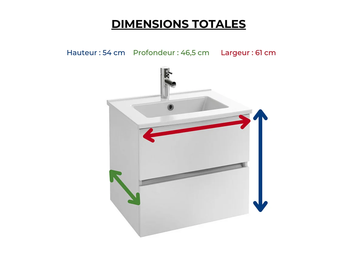Meuble vasque 60 cm JACOB DELAFON Tolbiac blanc + miroir led