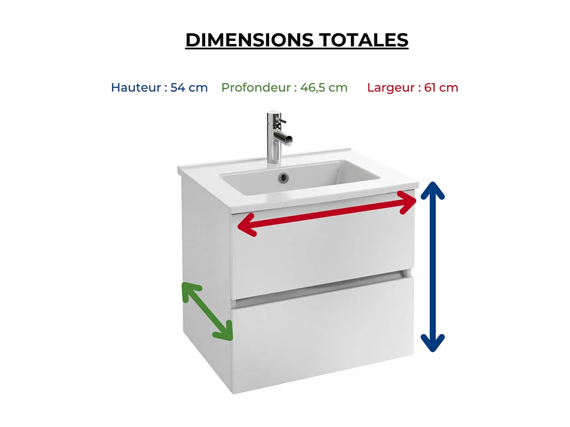 Meuble vasque 60 cm JACOB DELAFON Tolbiac blanc + miroir led