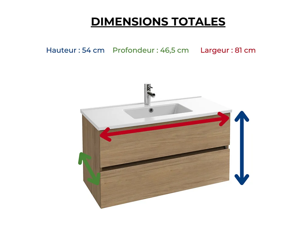Meuble vasque 80 cm JACOB DELAFON Tolbiac chêne + miroir led