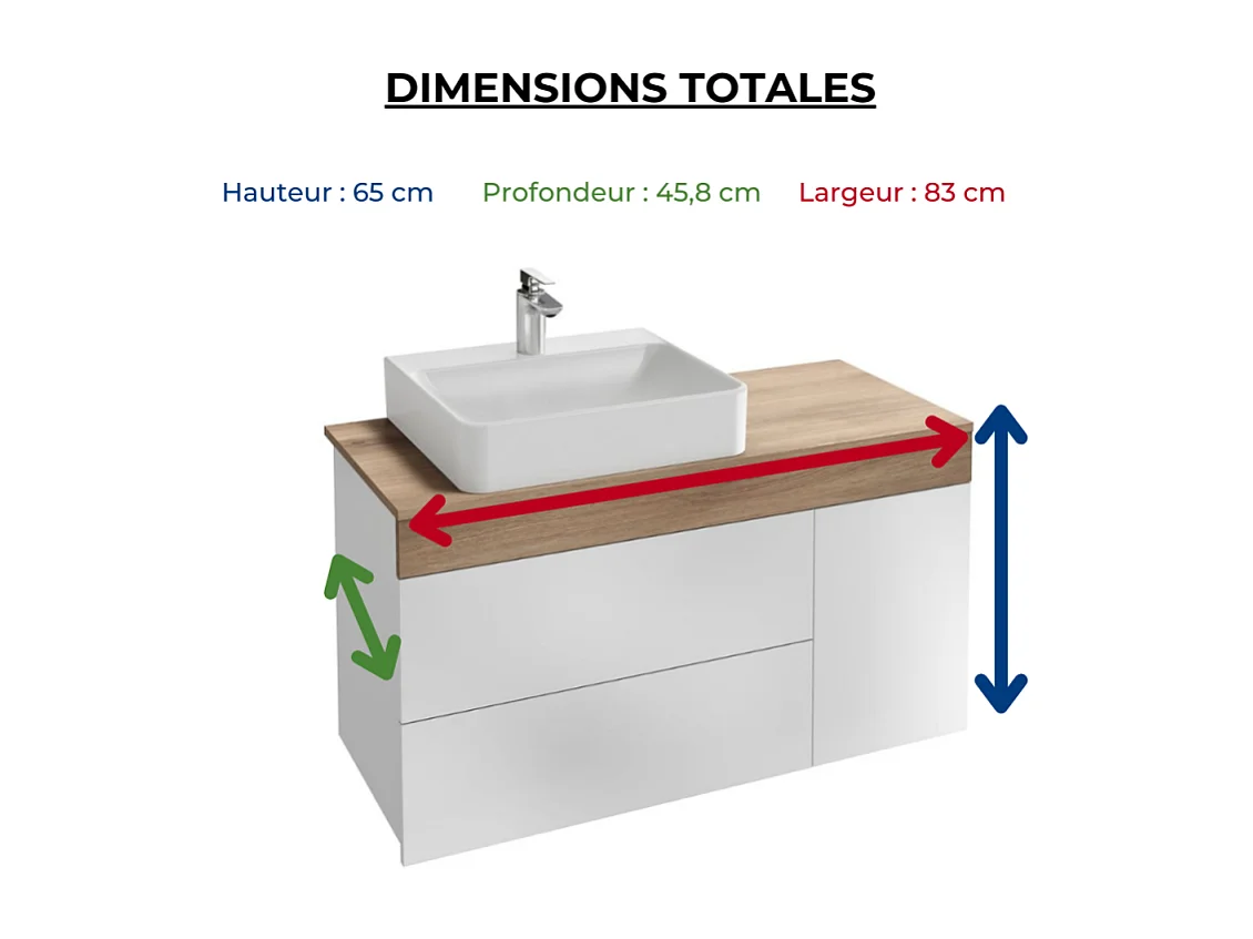 Meuble vasque à poser à gauche 83 cm JACOB DELAFON Sully blanc et chêne