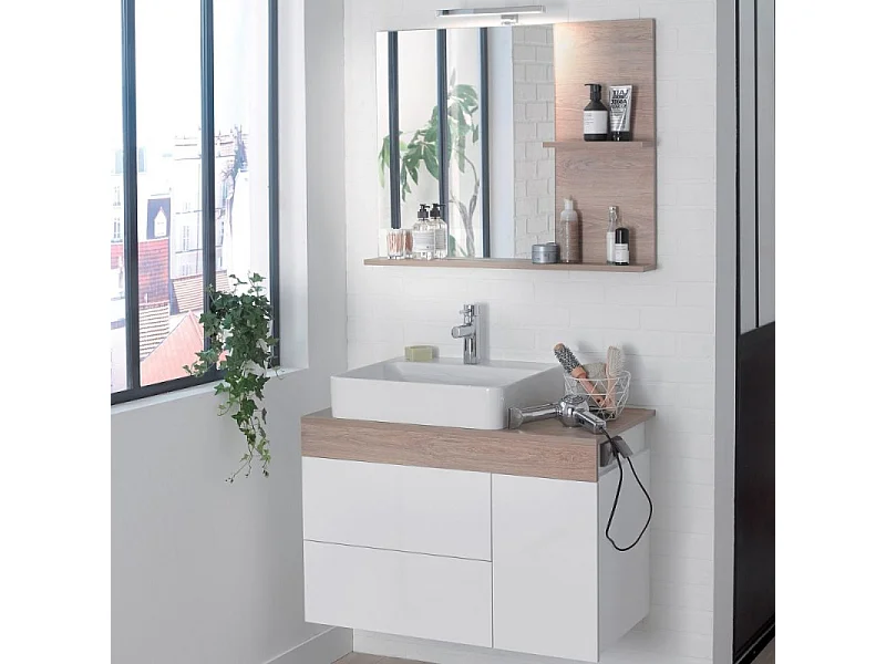 Meuble vasque à poser à gauche 83 cm JACOB DELAFON Sully blanc et chêne