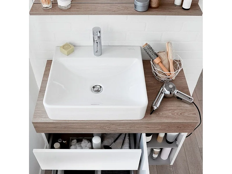 Meuble vasque à poser à gauche 83 cm JACOB DELAFON Sully blanc et chêne