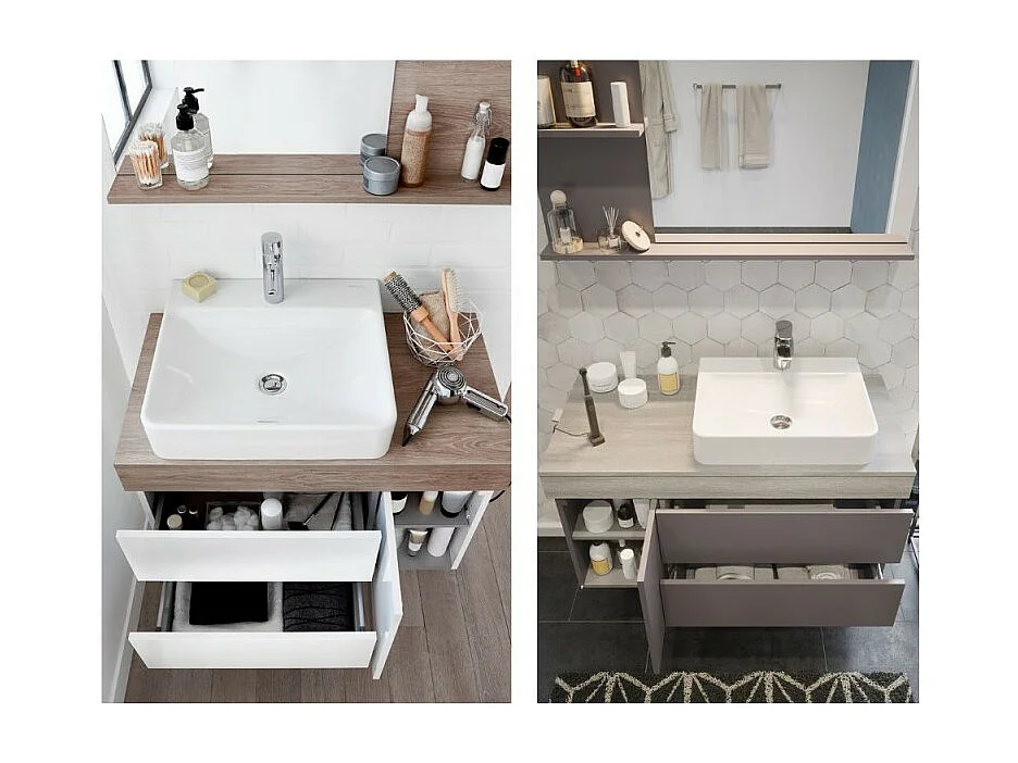 Meuble vasque à poser à gauche 83 cm JACOB DELAFON Sully blanc et chêne