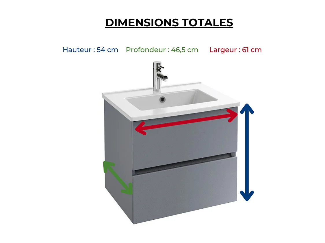 Meuble vasque 60 cm JACOB DELAFON Tolbiac gris anthracite + miroir led