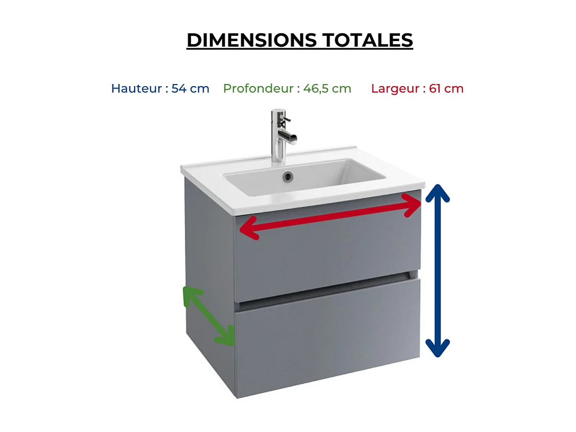 Meuble vasque 60 cm JACOB DELAFON Tolbiac gris anthracite + miroir led