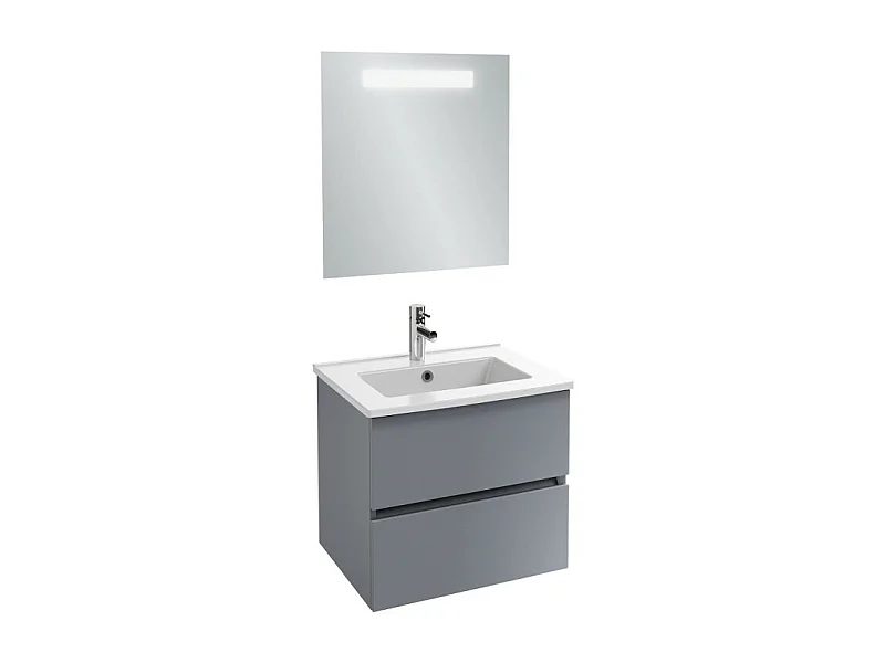 Meuble vasque 60 cm JACOB DELAFON Tolbiac gris anthracite + miroir led