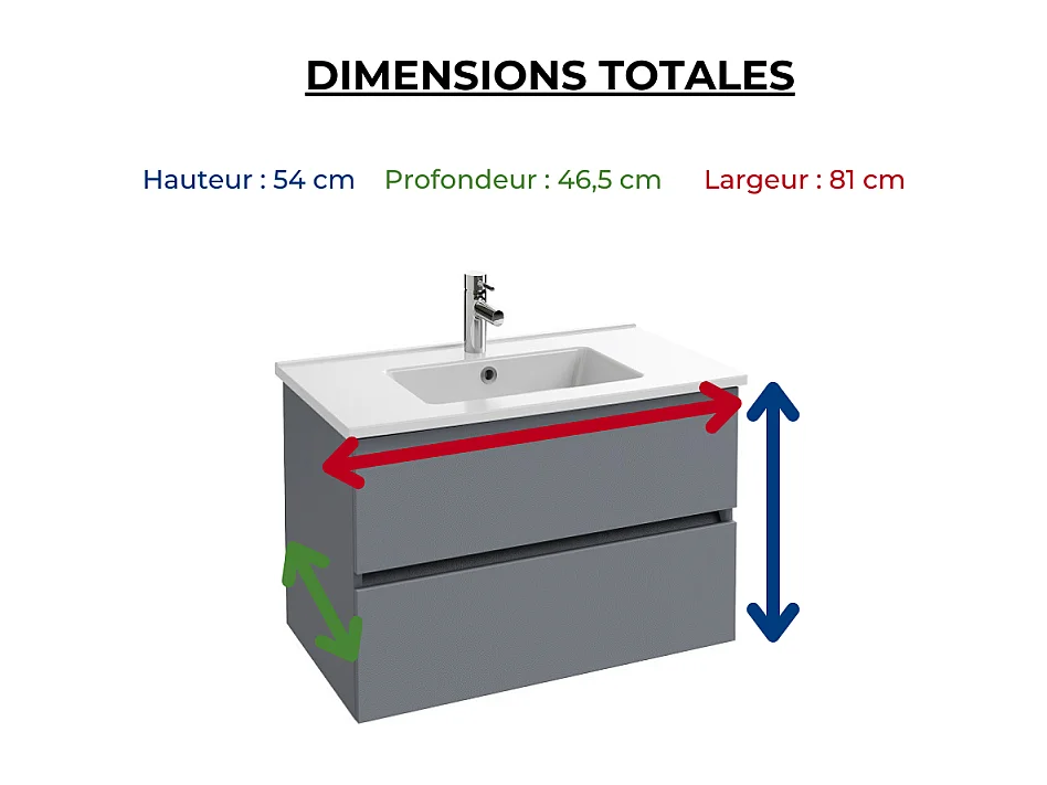 Meuble vasque 80 cm JACOB DELAFON Tolbiac gris anthracite + miroir led