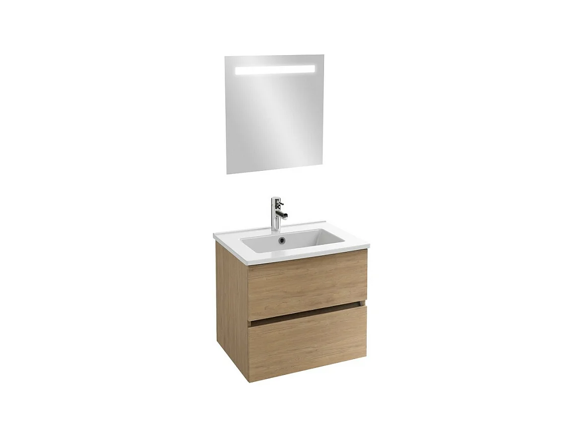 Meuble vasque 60 cm JACOB DELAFON Tolbiac chêne + miroir led