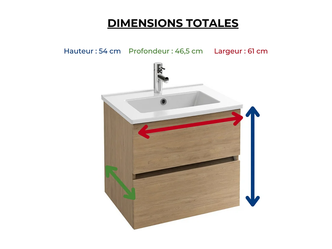 Meuble vasque 60 cm JACOB DELAFON Tolbiac chêne + miroir led