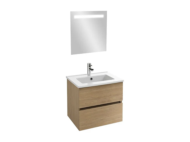 Meuble vasque 60 cm JACOB DELAFON Tolbiac chêne + miroir led