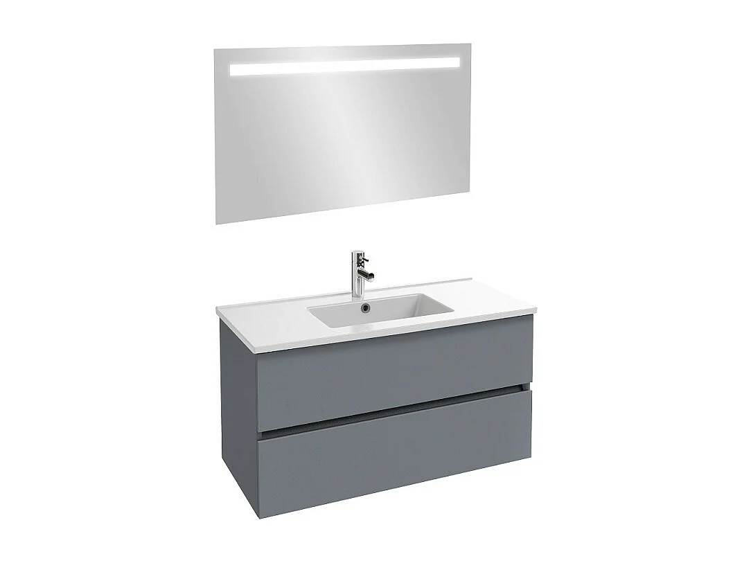 Meuble vasque 100 cm JACOB DELAFON Tolbiac gris anthracite + miroir led