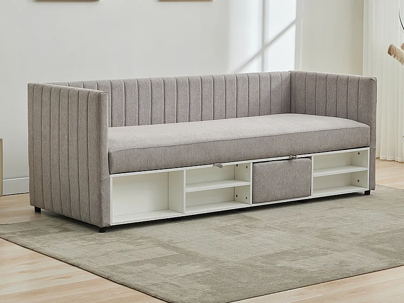 Bett Klappsofa mit Bettkasten - 80 x 200 cm - Stoff - Taupe - LAOZIA