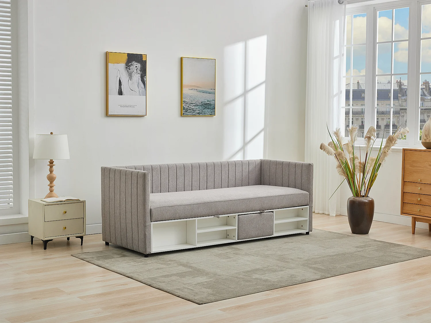 Lit coffre banquette 80 x 200 cm - Tissu - Taupe - LAOZIA