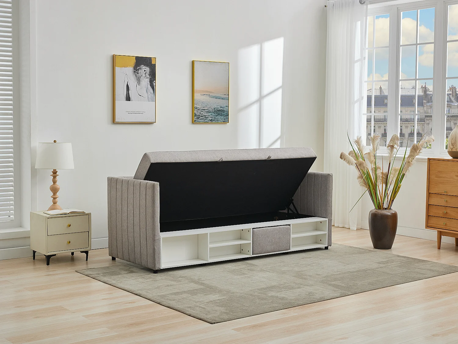 Lit coffre banquette 80 x 200 cm - Tissu - Taupe - LAOZIA