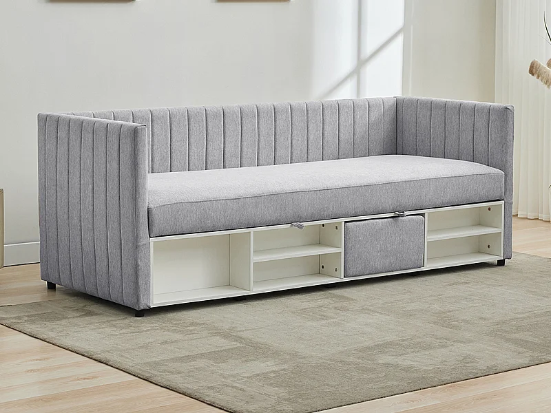 Lit coffre banquette 80 x 200 cm - Tissu - Gris - LAOZIA