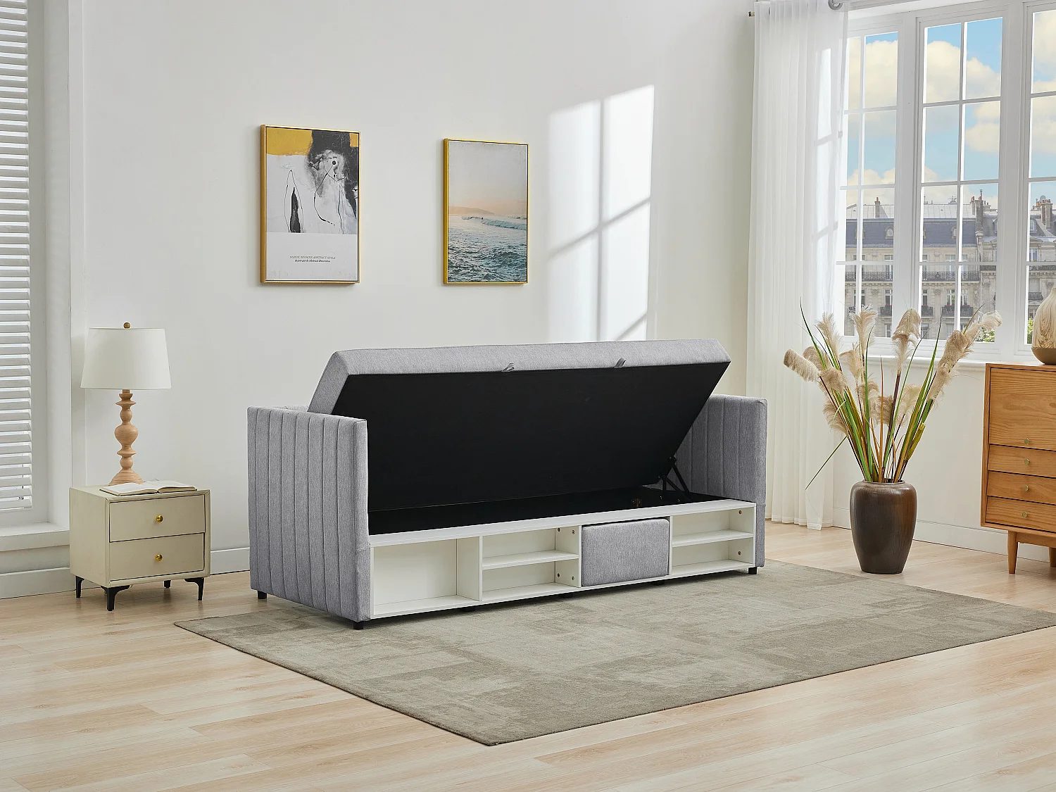 Lit coffre banquette 80 x 200 cm - Tissu - Gris - LAOZIA