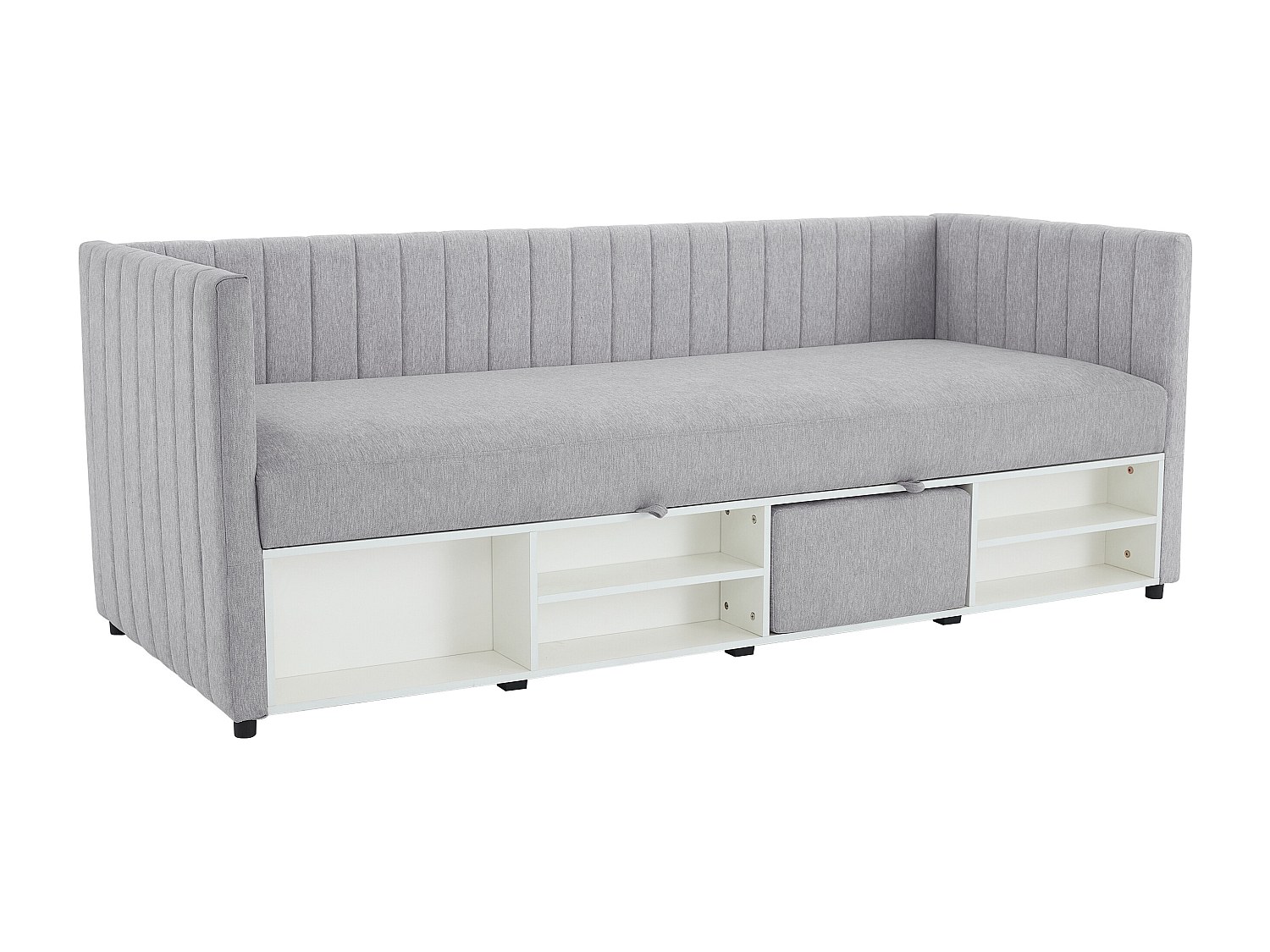 Bett Klappsofa mit Bettkasten - 80 x 200 cm - Stoff - Grau - LAOZIA günstig online kaufen
