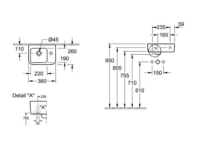 Ensemble lave mains VILLEROY ET BOCH Architectura avec robinet lavabo Grohe Bauloop (taille S)