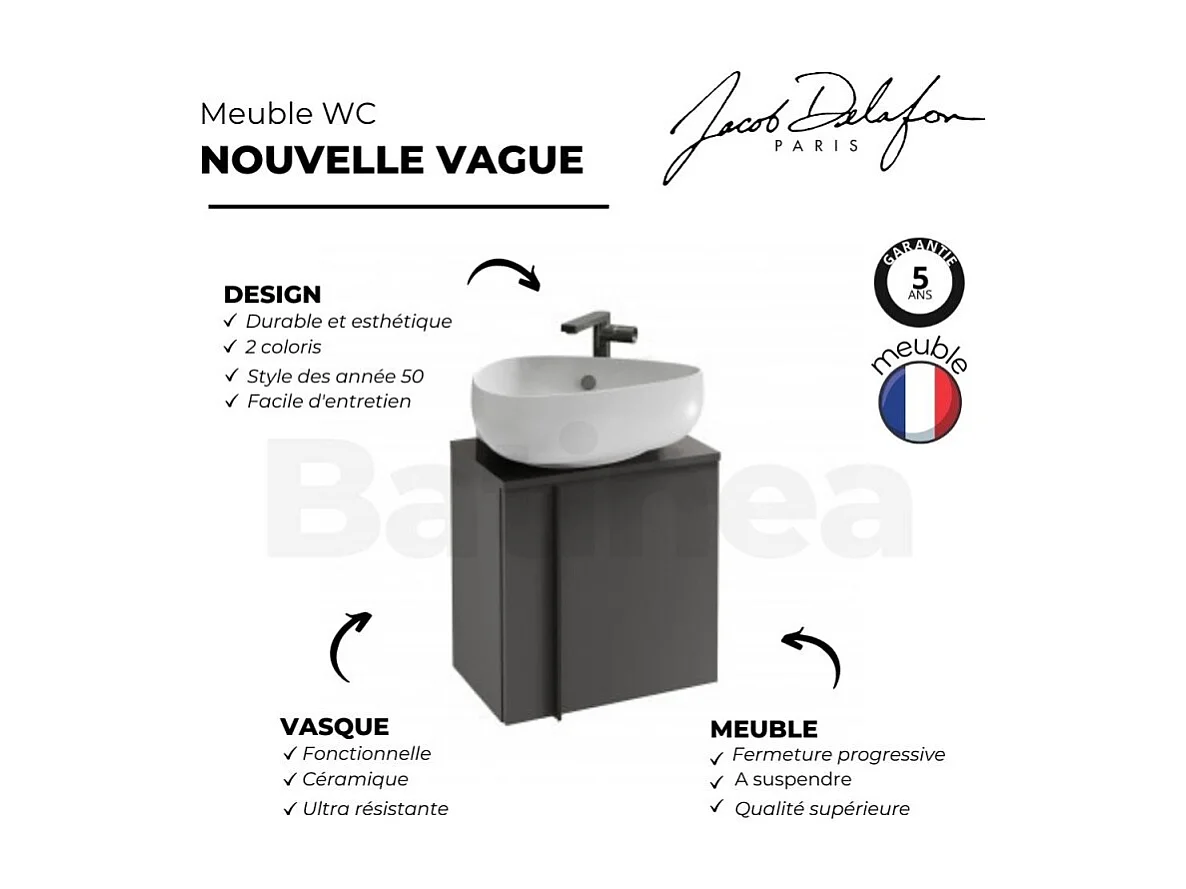 Meuble WC JACOB DELAFON Nouvelle Vague version droite blanc brillant