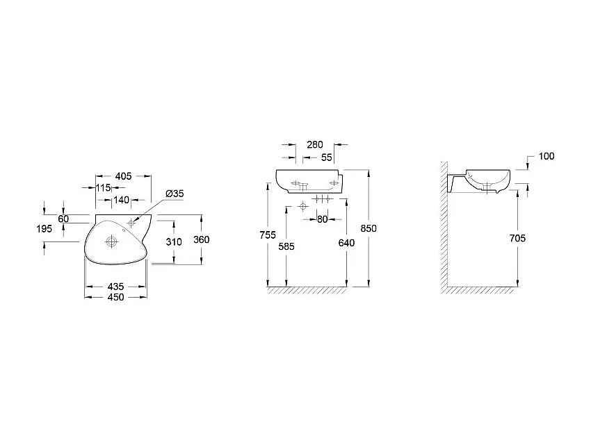 Meuble WC sous vasque JACOB DELAFON, Nouvelle Vague + vasque Gris anthracite, v. droite