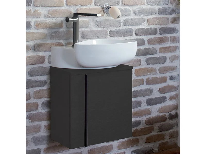 Meuble WC sous vasque JACOB DELAFON, Nouvelle Vague + vasque Gris anthracite, v. droite