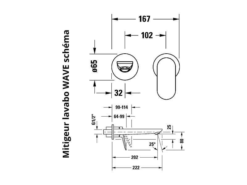 Mitigeur lavabo encastré DURAVIT Wave bronze brossé + corps encastré