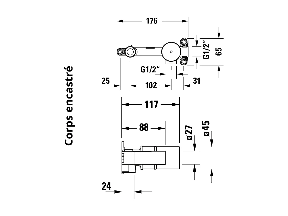 Mitigeur lavabo encastré DURAVIT Wave doré poli + corps encastré