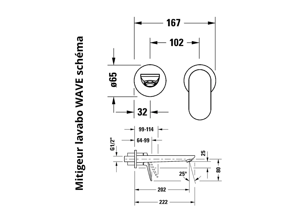 Mitigeur lavabo encastré DURAVIT Wave doré poli + corps encastré