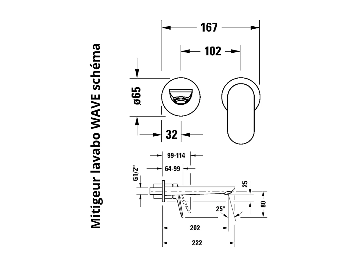 Mitigeur lavabo encastré DURAVIT Wave inox brossé + corps encastré
