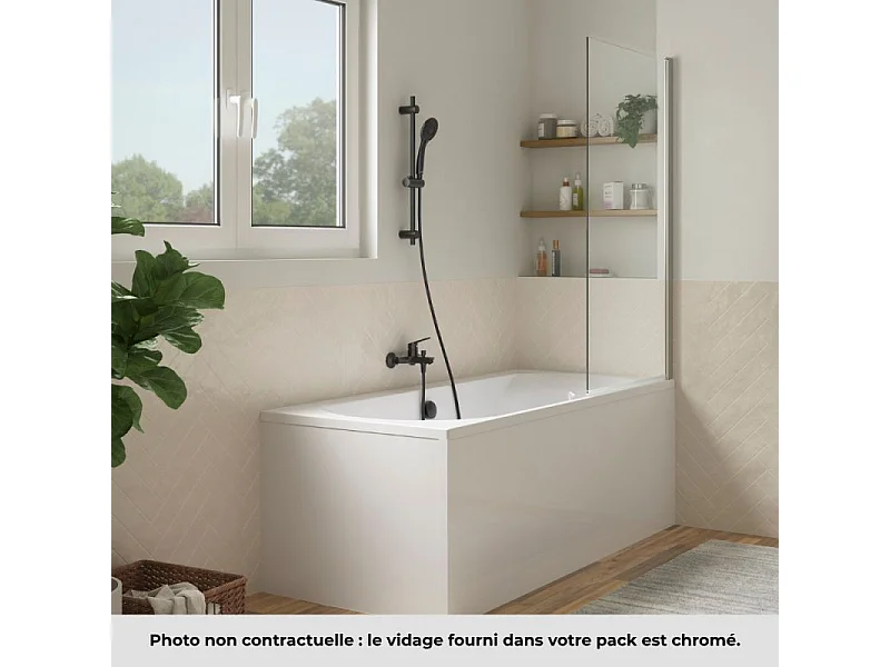 Pack baignoire droite 180 x 80 JACOB DELAFON Elise + pare bain chromé + vidage