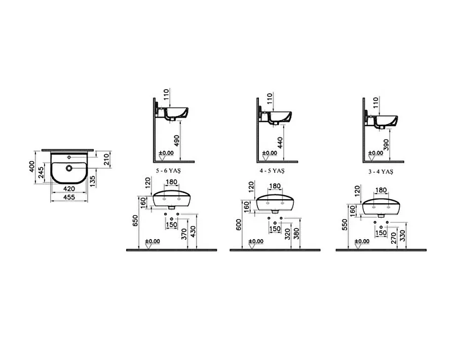 Lavabo pour enfant VITRA Sento Kids 45 cm avec cache bonde