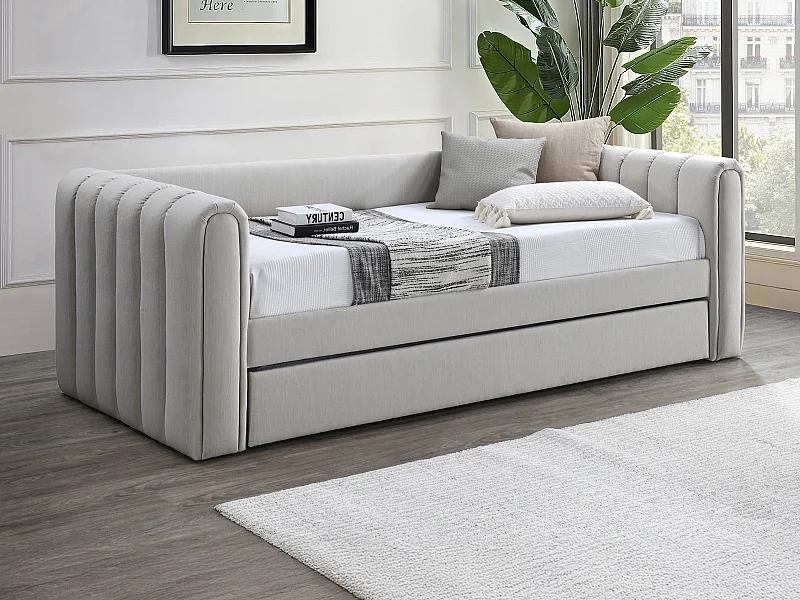 Utdragbar säng 90 x 190 cm - Tyg - Beige - SAHONA