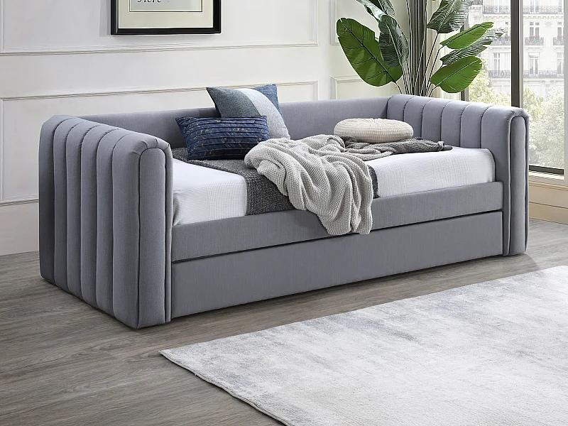 Ausziehbett - 90 x 190 cm - Stoff - Grau - SAHONA