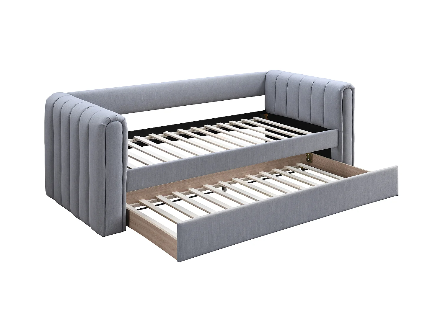 Lit gigogne 90 x 190 cm - Tissu - Gris - SAHONA