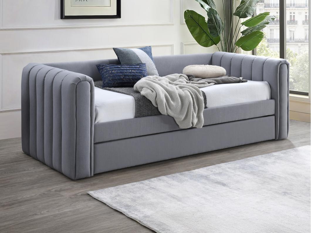 Letto a scomparsa 90 x 190 cm Tessuto Grigio - SAHONA