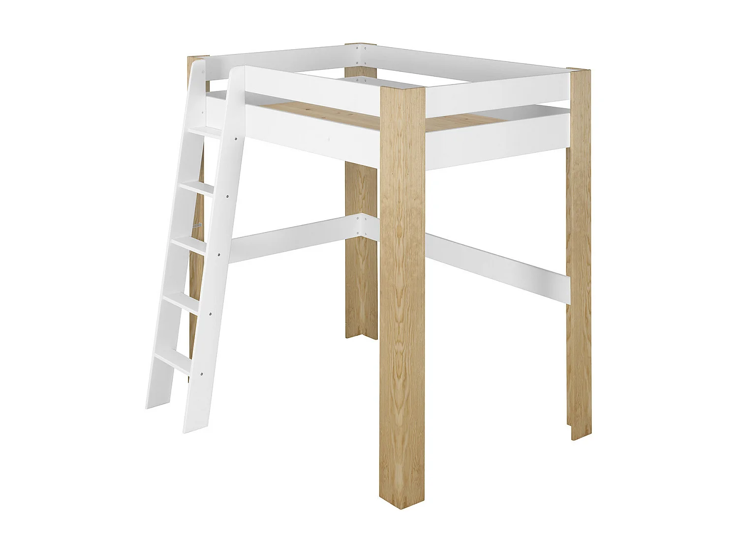 Lit mezzanine 2 places avec bureau 140x190 cm bois massif blanc et bois LEE