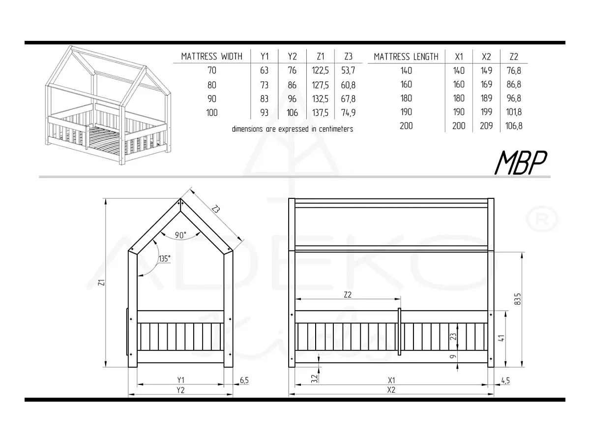 Lit enfant cabane MBP Mila 80x160cm
