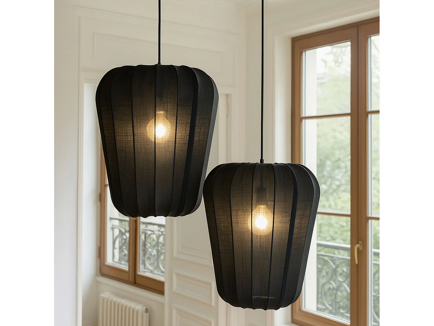 Now's Home - Suspension En Fil De Coton Et Metal Noir D34xht33cm Alba