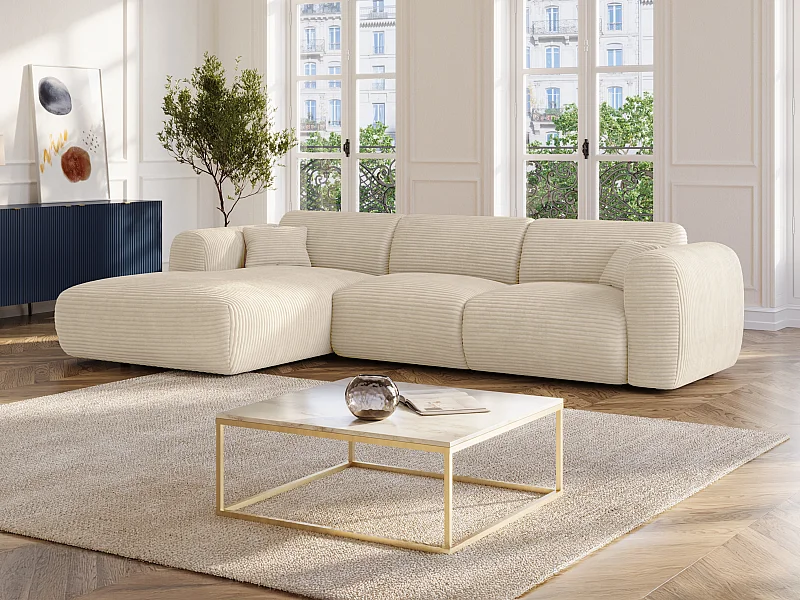 Großer Ecksofa - Ecke links - Cord - Beige - POGNI von Maison Céphy