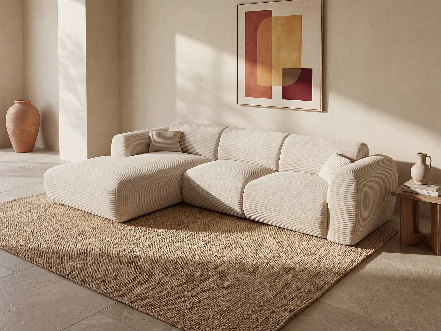 Großer Ecksofa - Ecke links - Cord - Beige - POGNI von Maison Céphy