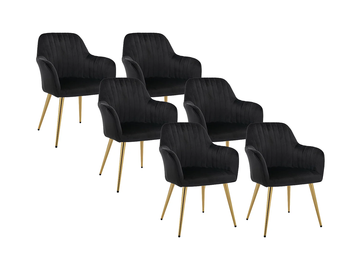 Lot de 6 chaises avec accoudoirs en velours et métal doré - Noir - ELEANA