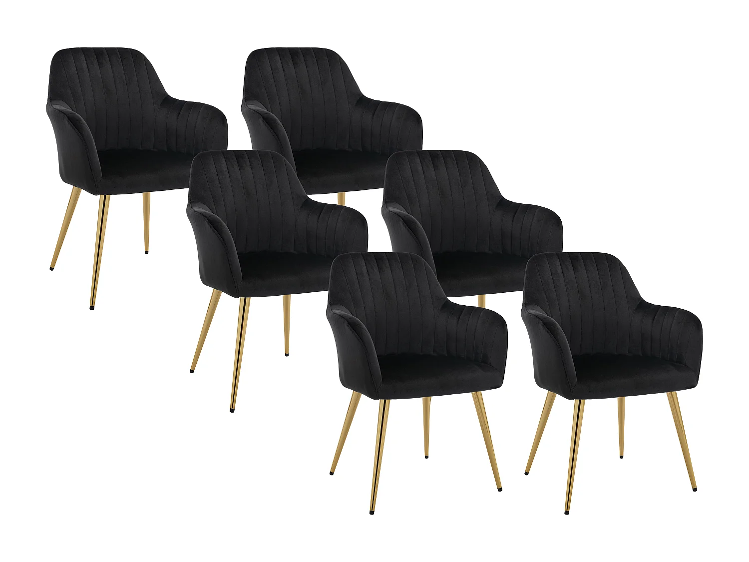 Lot de 6 chaises avec accoudoirs en velours et métal doré - Noir - ELEANA