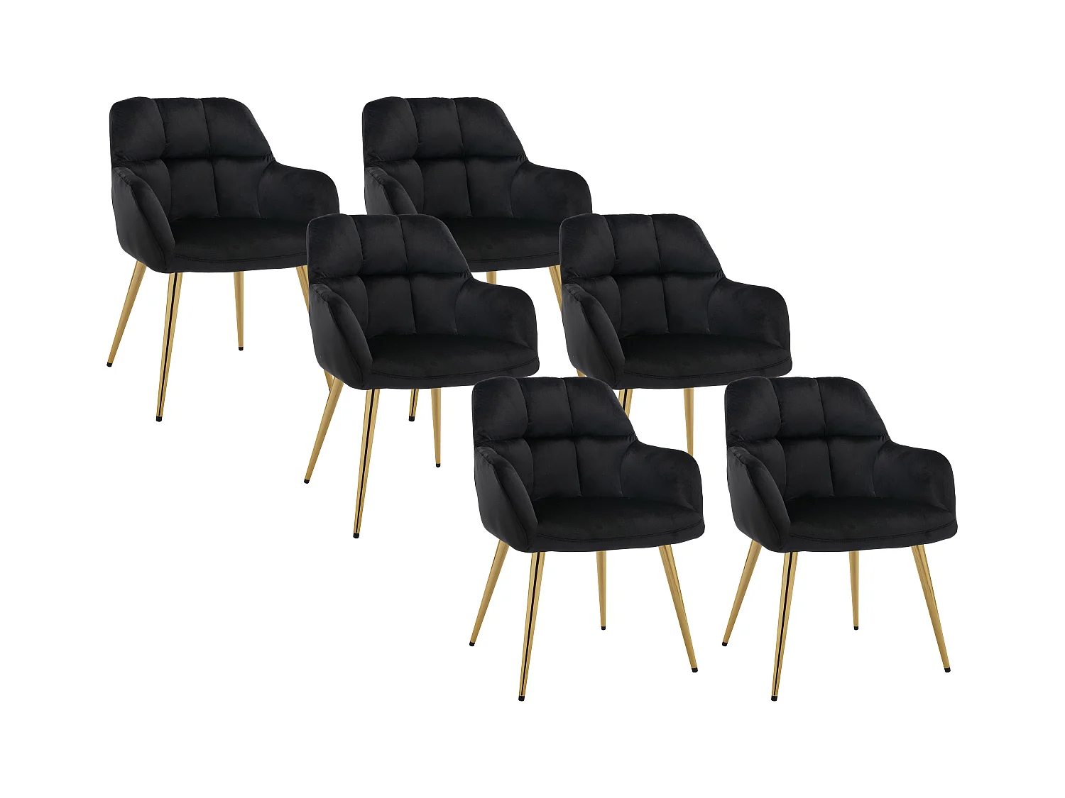 Set van 6 stoelen met armleuningen van velours en goudkleurig metaal - Zwart - PEGA van Pascal MORABITO
