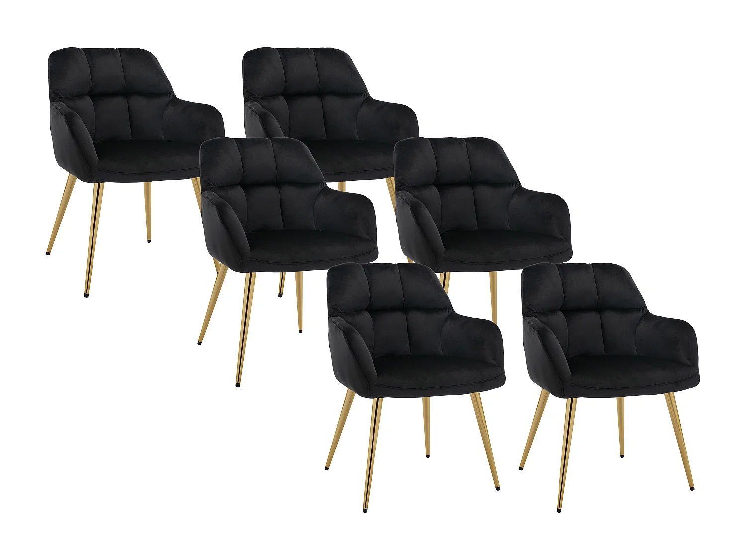 Conjunto de 6 cadeiras com apoios de braço em veludo e metal dourado, preto - PEGA de Pascal MORABITO