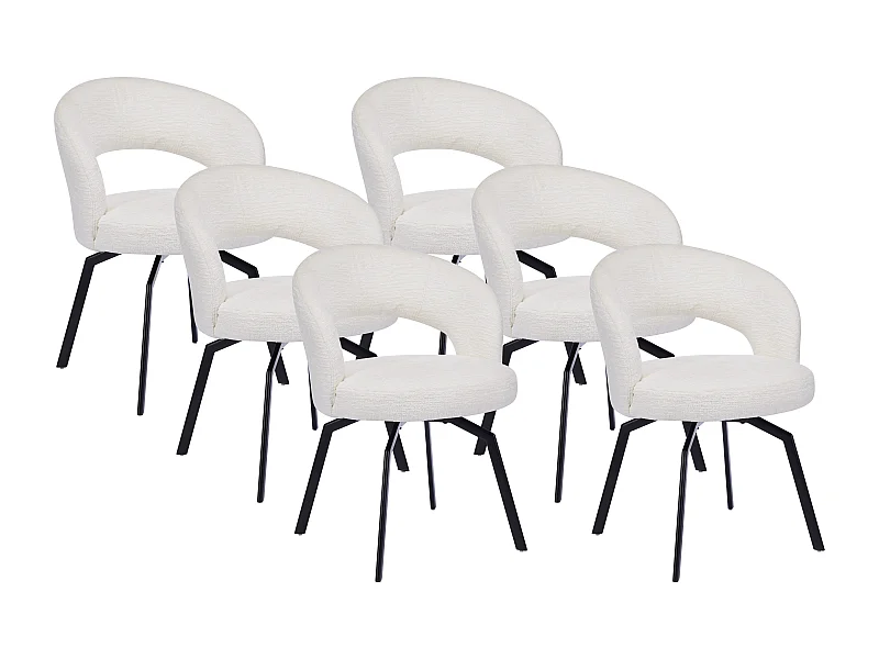 Sedia girevole in Tessuto testurizzato e Metallo Nero Panna  - Lotto di 6 - MILEANE