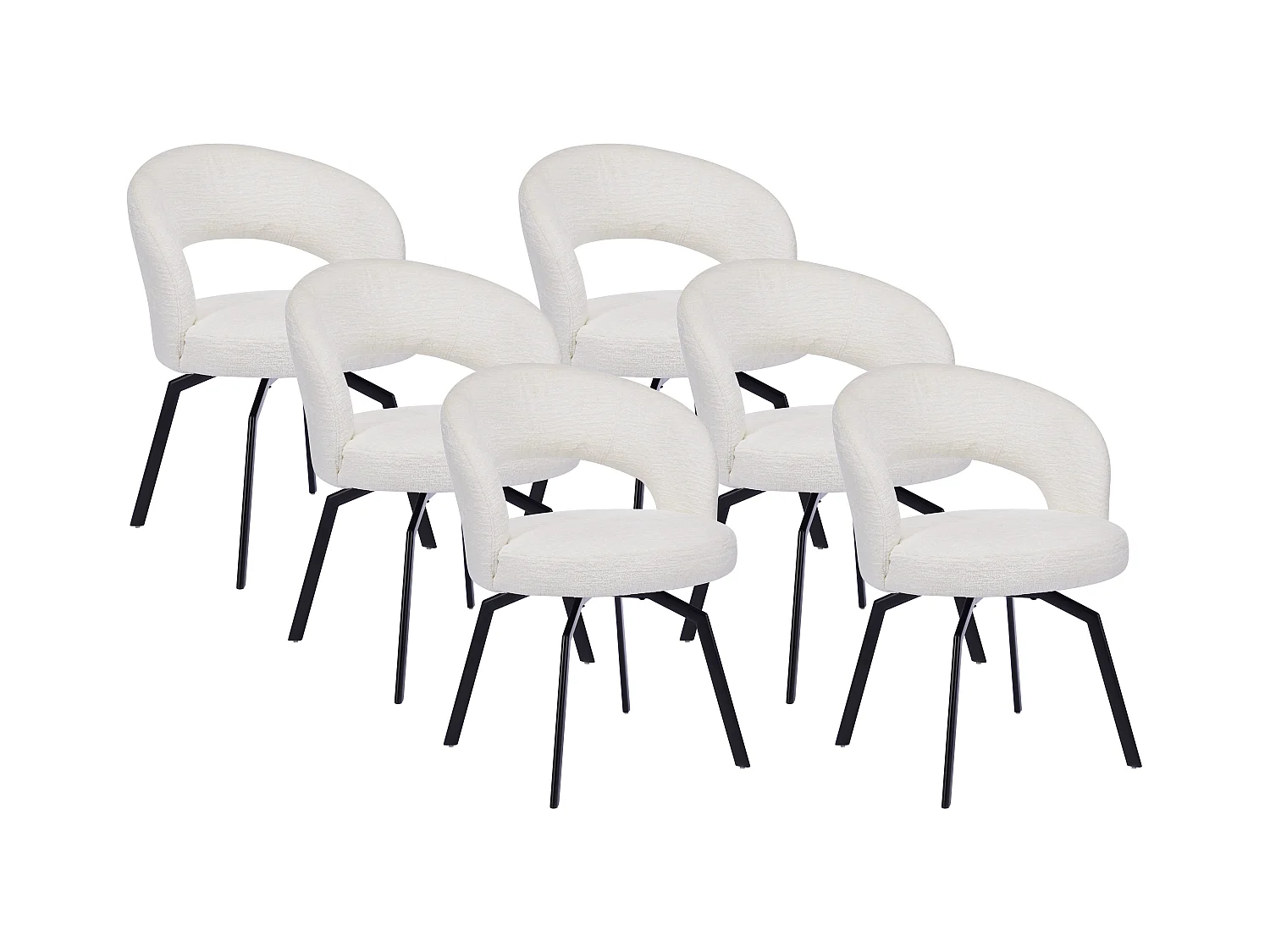 Drehstuhl 6er-Set - Strukturstoff & schwarzes Metall - Cremefarben - MILEANE
