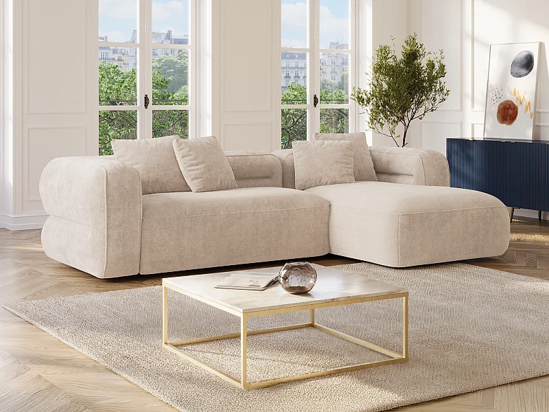 Canapé d'angle droit en tissu texturé beige TREVALIS