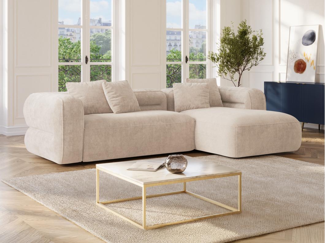 Ecksofa - Ecke rechts - Strukturstoff - Beige - TREVALIS