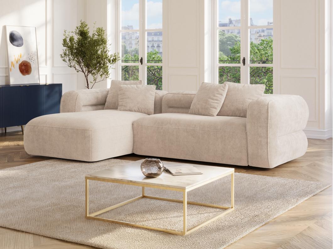 Canapé d'angle gauche en tissu texturé beige TREVALIS