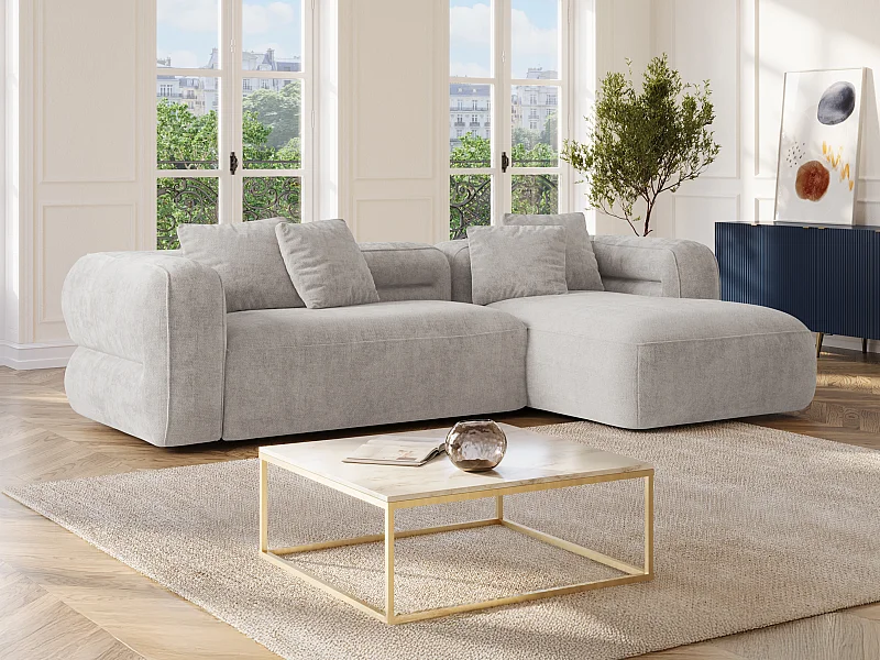 Ecksofa - Ecke rechts - Strukturstoff - Hellgrau - TREVALIS